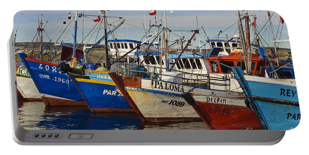 Chile Portable Battery Charger featuring the photograph Wooden Fishing Boats In Harbor, Chile #1 by John Shaw