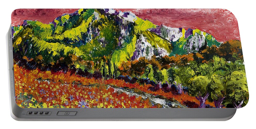 Mountains Portable Battery Charger featuring the painting Yellow Flowers by Walt Brodis