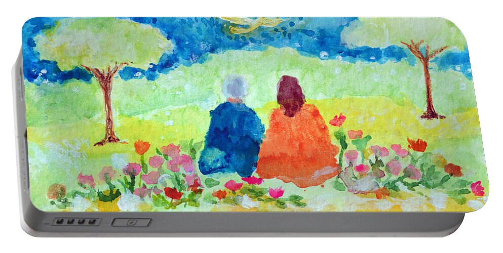  Portable Battery Charger featuring the painting Yogananda and Swami Kriyananda #1 by Ashleigh Dyan Bayer