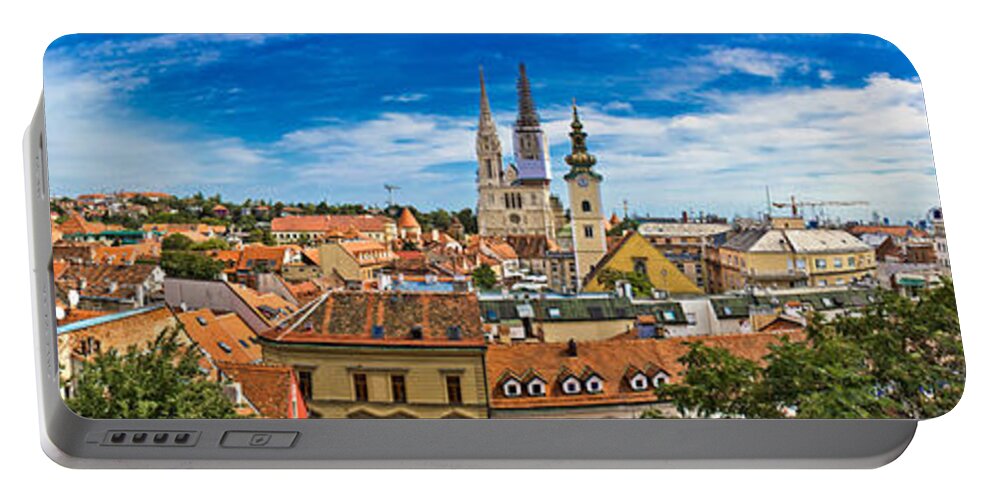 Croatia Portable Battery Charger featuring the photograph Zagreb cityscape panoramic view at old town center #1 by Brch Photography