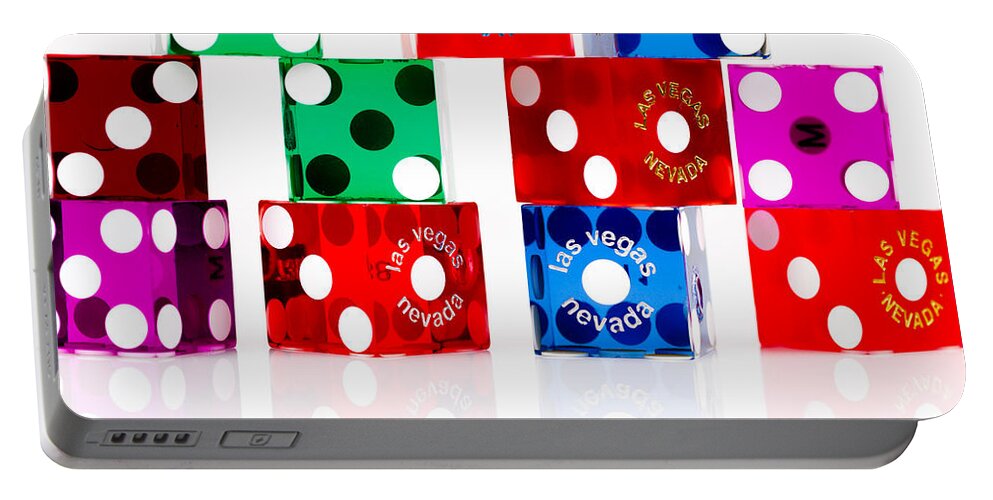 Las Vegas Portable Battery Charger featuring the photograph Colorful Dice by Raul Rodriguez