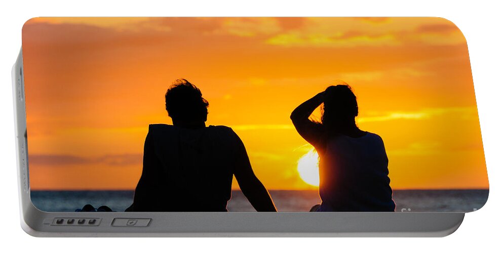 Hawaii Portable Battery Charger featuring the photograph Couple watching the sunset on a beach in Maui Hawaii USA #10 by Don Landwehrle