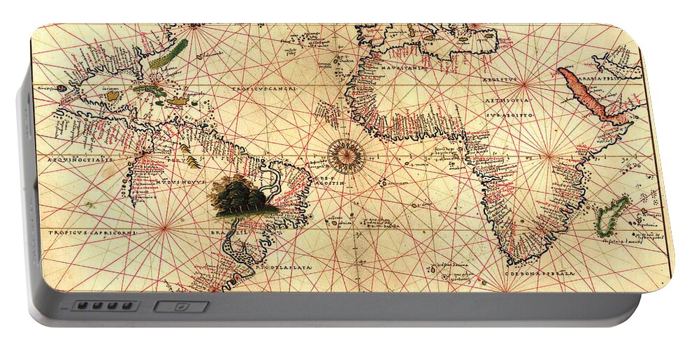 World Portable Battery Charger featuring the painting 1544 World Map by Joan Olivo