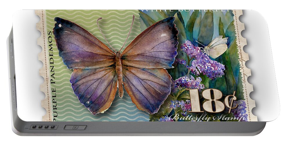 Butterfly Portable Battery Charger featuring the painting 18 Cent Butterfly Stamp by Amy Kirkpatrick