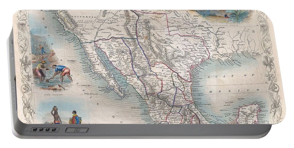 An Exceptional Example Of John Tallis And John Rapkin's Highly Desirable 1851 Map Of Mexico Portable Battery Charger featuring the photograph 1851 Tallis Map of Mexico Texas and California by Paul Fearn