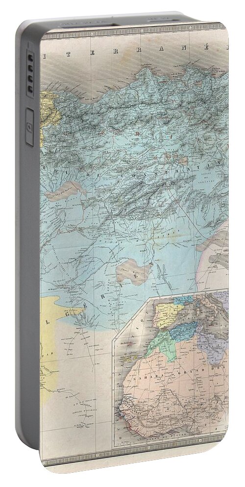  Portable Battery Charger featuring the photograph 1857 Dufour Map of Constantine Algeria by Paul Fearn