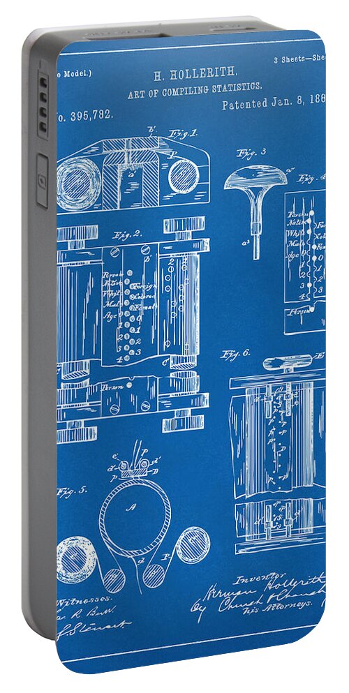 First Computer Portable Battery Charger featuring the digital art 1889 First Computer Patent Blueprint by Nikki Marie Smith
