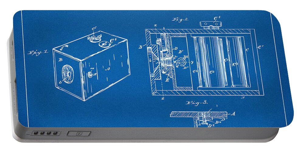 Camera Patent Portable Battery Charger featuring the digital art 1889 George Eastman Camera Patent Blueprint by Nikki Marie Smith