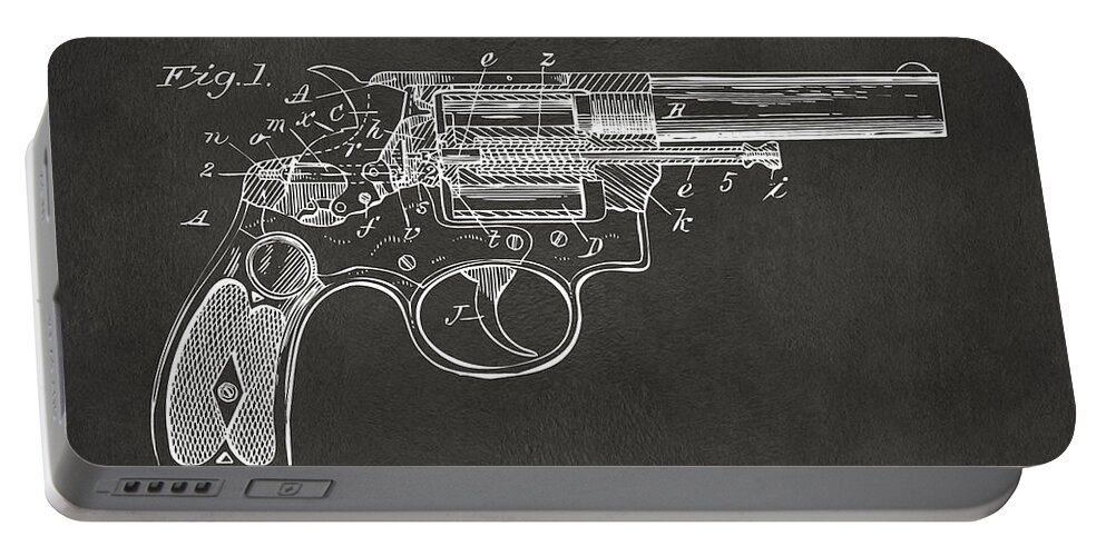 Wesson Portable Battery Charger featuring the digital art 1896 Wesson Safety Device Revolver Patent Minimal - Gray by Nikki Marie Smith