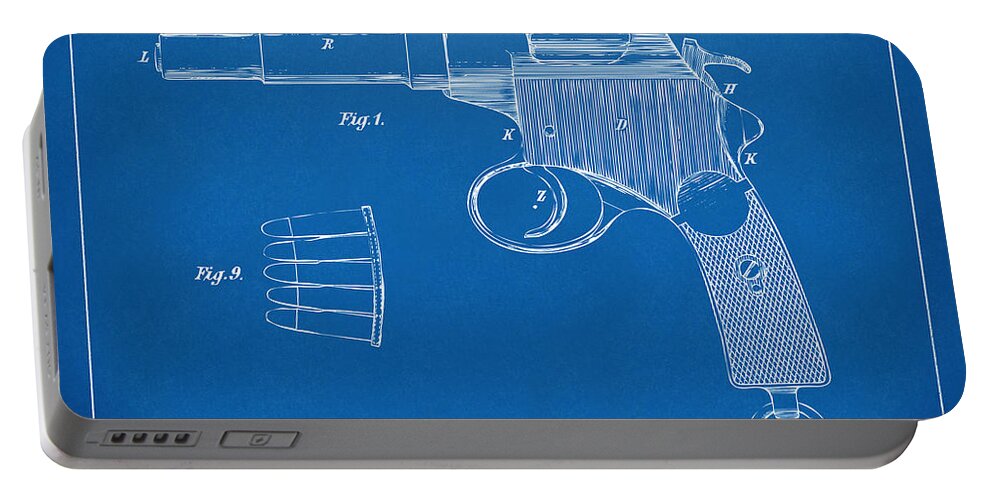 Gun Portable Battery Charger featuring the digital art 1897 Mannlicher Pistol Patent Minimal - Blueprint by Nikki Marie Smith