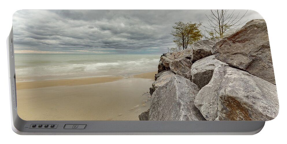 Lake Michigan Portable Battery Charger featuring the photograph Breakwater #19 by Peter Lakomy