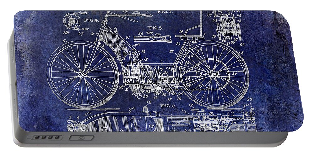 Motorcycle Patent Portable Battery Charger featuring the photograph 1901 Motorcycle Patent Drawing Blue by Jon Neidert