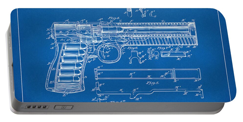 Gun Portable Battery Charger featuring the digital art 1903 McClean Pistol Patent Artwork - Blueprint by Nikki Marie Smith