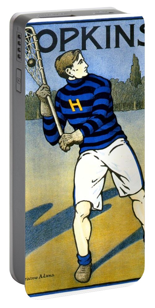 1901 Portable Battery Charger featuring the digital art 1905 - Johns Hopkins University Lacrosse Poster - Color by John Madison