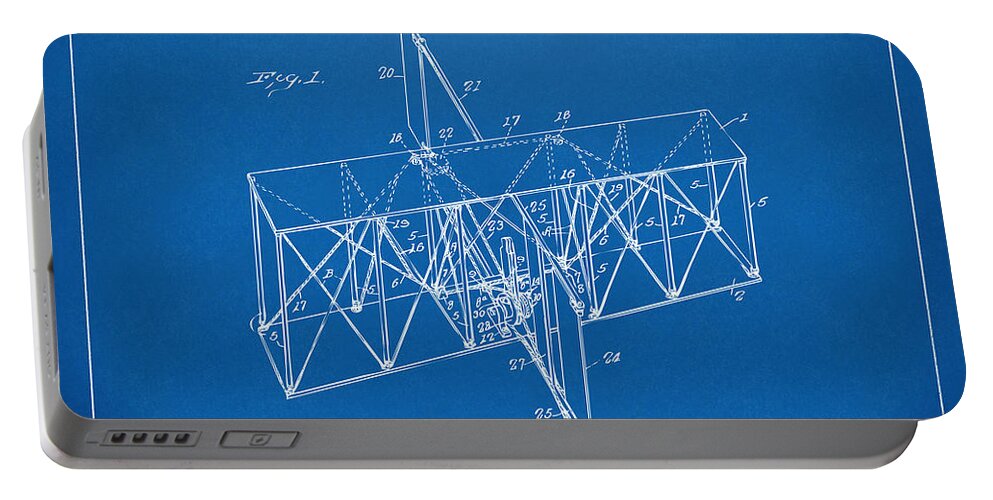 Wright Brothers Portable Battery Charger featuring the digital art 1914 Wright Brothers Flying Machine Patent Blueprint by Nikki Marie Smith