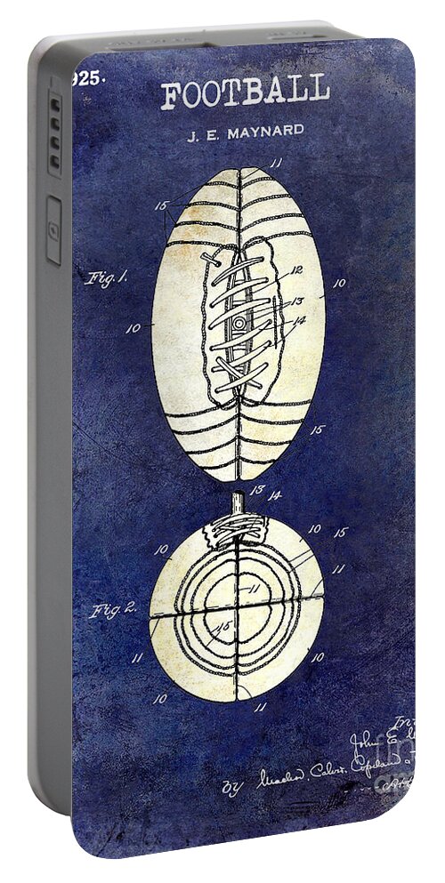 Football Patent Portable Battery Charger featuring the photograph 1925 Football Patent Drawing 2 Tone Blue by Jon Neidert