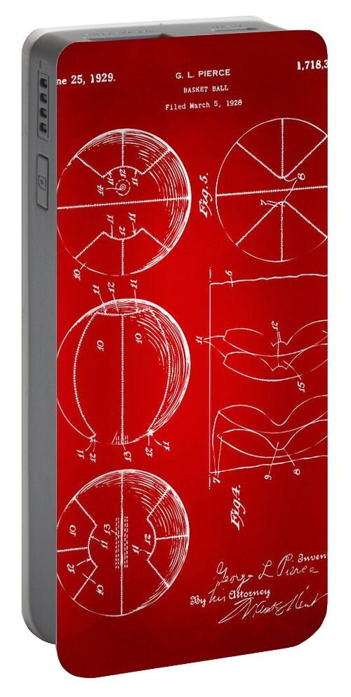 Basketball Portable Battery Charger featuring the digital art 1929 Basketball Patent Artwork - Red by Nikki Marie Smith