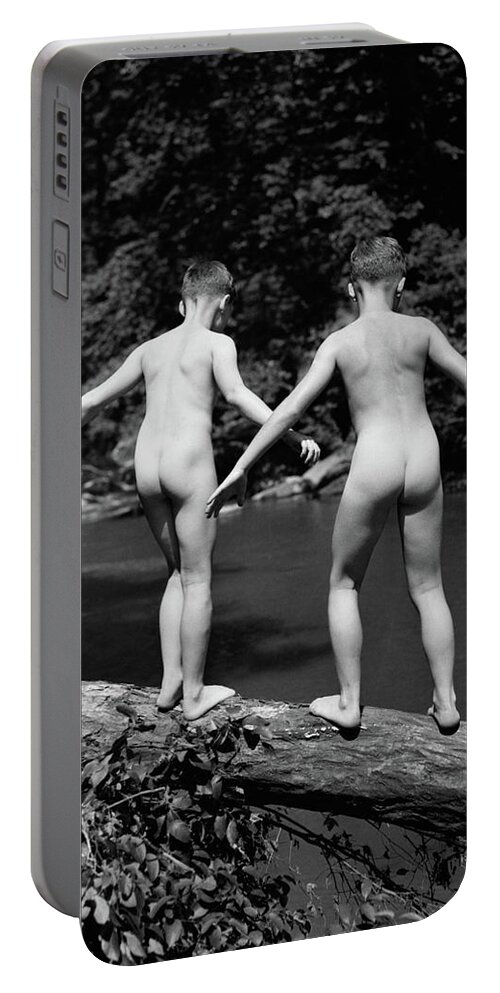 Photography Portable Battery Charger featuring the photograph 1930s Rear View Pair Naked Skinny- by Vintage Images