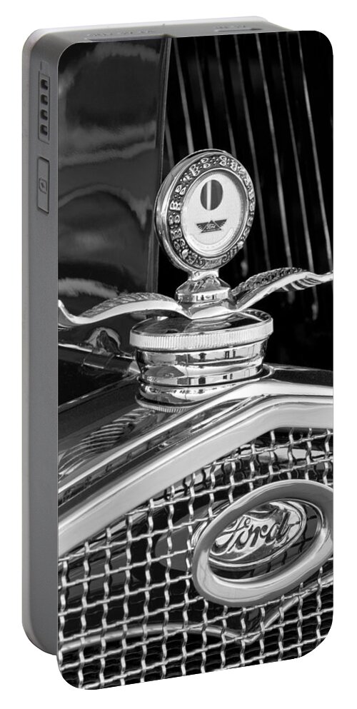 1931 Model A Ford Deluxe Roadster Portable Battery Charger featuring the photograph 1931 Model A Ford Deluxe Roadster Hood Ornament 2 by Jill Reger