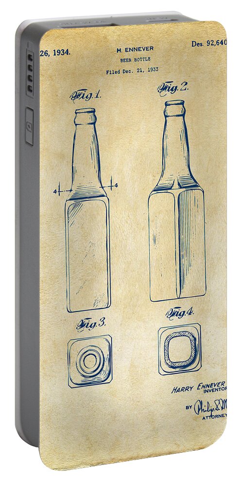 Beer Bottle Portable Battery Charger featuring the digital art 1934 Beer Bottle Patent Artwork - Vintage by Nikki Marie Smith