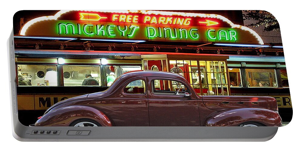 Old Portable Battery Charger featuring the photograph 1940 Ford Deluxe Coupe at Mickeys Dinner by Gary Keesler