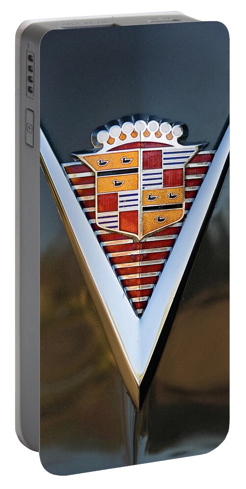 1947 Cadillac Model 62 Coupe Portable Battery Charger featuring the photograph 1947 Cadillac Emblem by Jill Reger