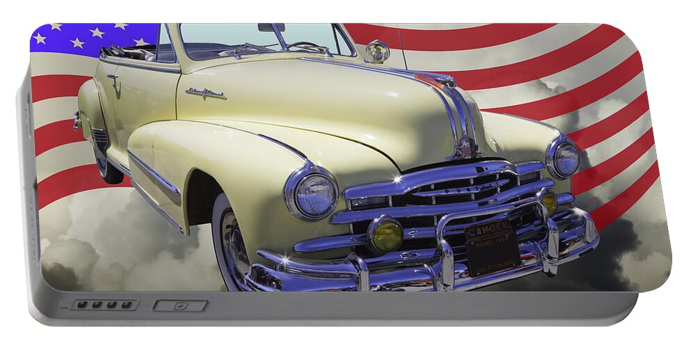 Old Portable Battery Charger featuring the photograph 1948 Pontiac Silver Streak With American Flag by Keith Webber Jr