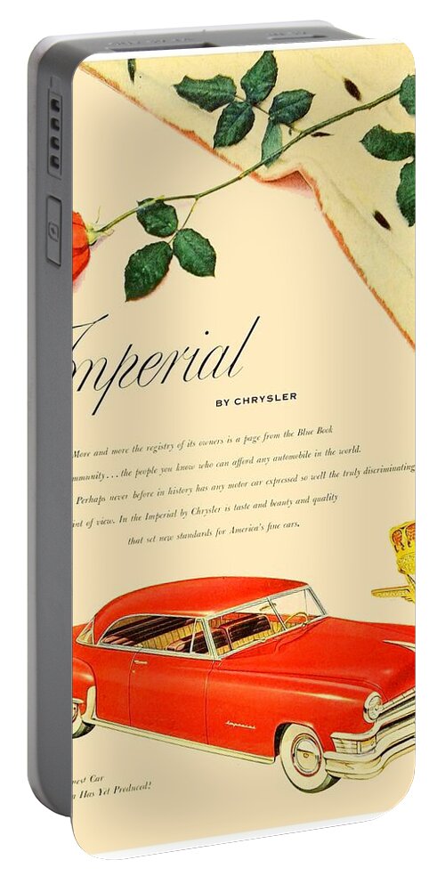 1926 Portable Battery Charger featuring the digital art 1952 - Chrysler Imperial Automobile Adverttisement - Color by John Madison