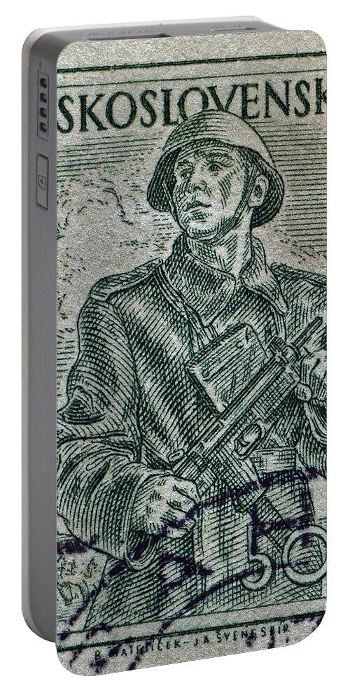 1954 Portable Battery Charger featuring the photograph 1954 Czechoslovakian Soldier Stamp by Bill Owen