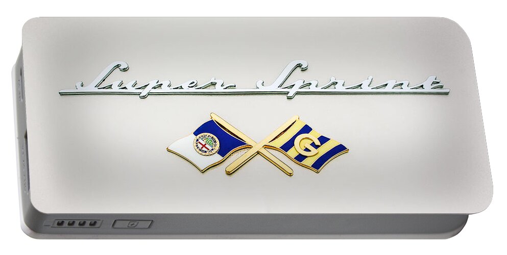 1955 Alfa-romeo Logos Portable Battery Charger featuring the photograph 1955 Alfa Romeo 1900 CSS Ghia Aigle Cabriolet Grille Emblem - Super Sprint Emblem -0604c by Jill Reger