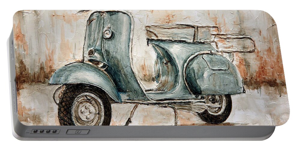1959 Portable Battery Charger featuring the painting 1959 Douglas Vespa by Joey Agbayani