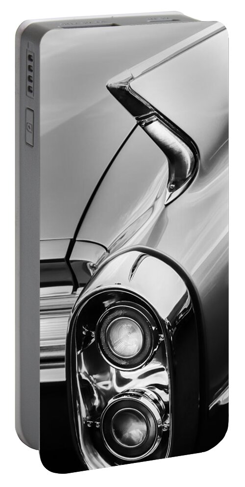 1960 Cadillac Series 62 Convertible Taillight Portable Battery Charger featuring the photograph 1960 Cadillac Series 62 Convertible Taillight -1040bw by Jill Reger