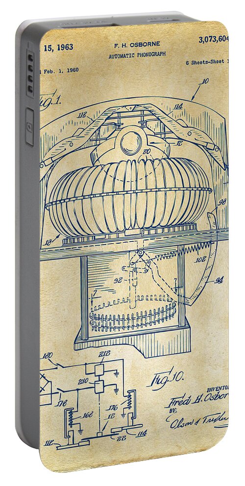 Jukebox Portable Battery Charger featuring the digital art 1963 Jukebox Patent Artwork - Vintage by Nikki Marie Smith