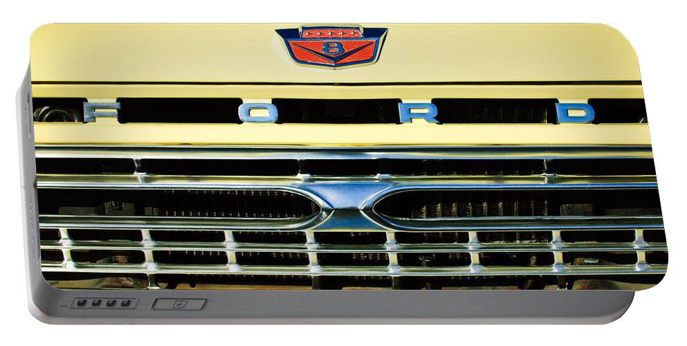 1966 Ford Pickup Truck Portable Battery Charger featuring the photograph 1966 Ford Pickup Truck Grille Emblem by Jill Reger