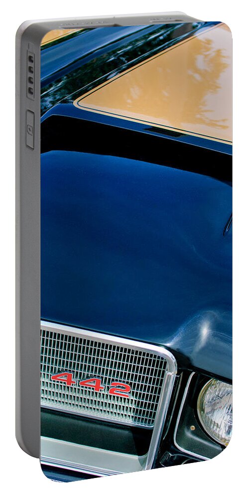 1972 Oldsmobile 442 Grille Emblem Portable Battery Charger featuring the photograph 1972 Oldsmobile 442 Grille Emblem by Jill Reger