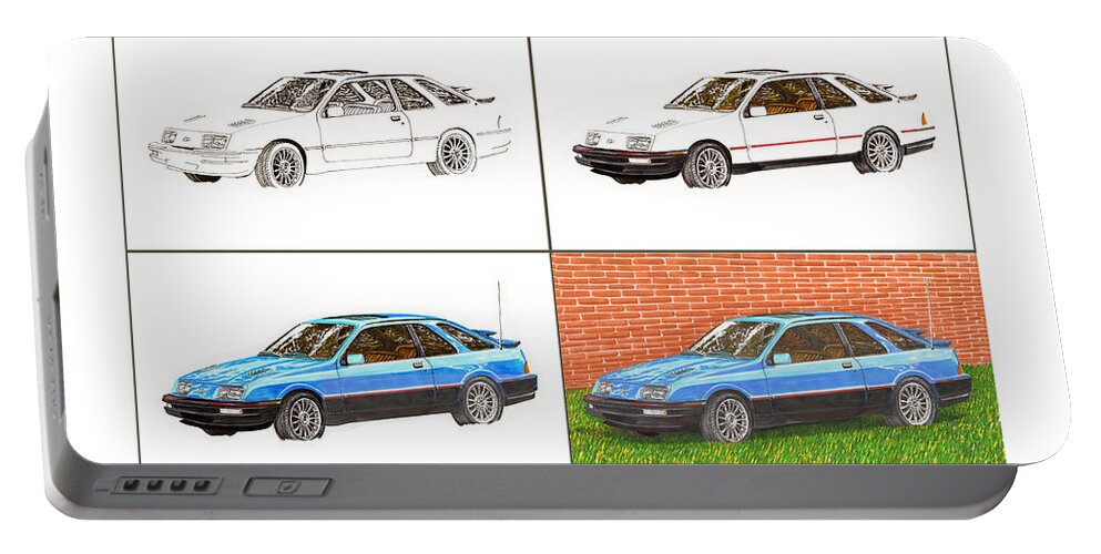 The Merkur Xr4ti Was A Short-lived United States And Canada-market Version Of The European Ford Sierra Xr4i Portable Battery Charger featuring the painting 1985 Merkur XR4TI Drawing Sequence by Jack Pumphrey