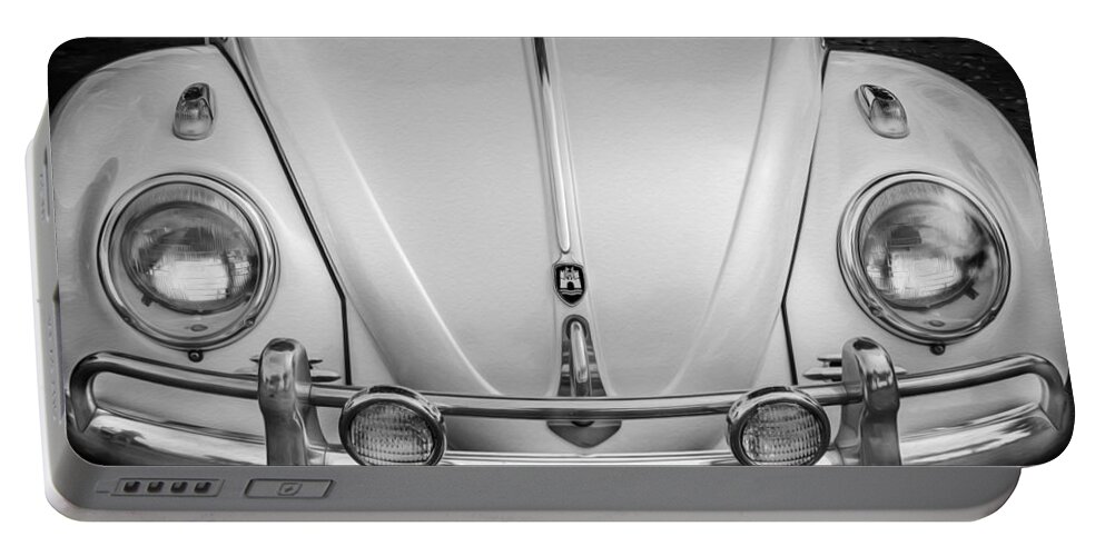 1960 Vw Portable Battery Charger featuring the photograph 1960 Volkswagen Beetle VW Bug  BW #2 by Rich Franco