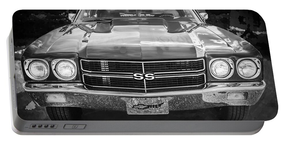 1970 Chevelle Portable Battery Charger featuring the photograph 1970 Chevy Chevelle 454 SS BW  #2 by Rich Franco