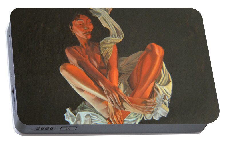 Semi-nude Portable Battery Charger featuring the painting 2 30 Am by Thu Nguyen