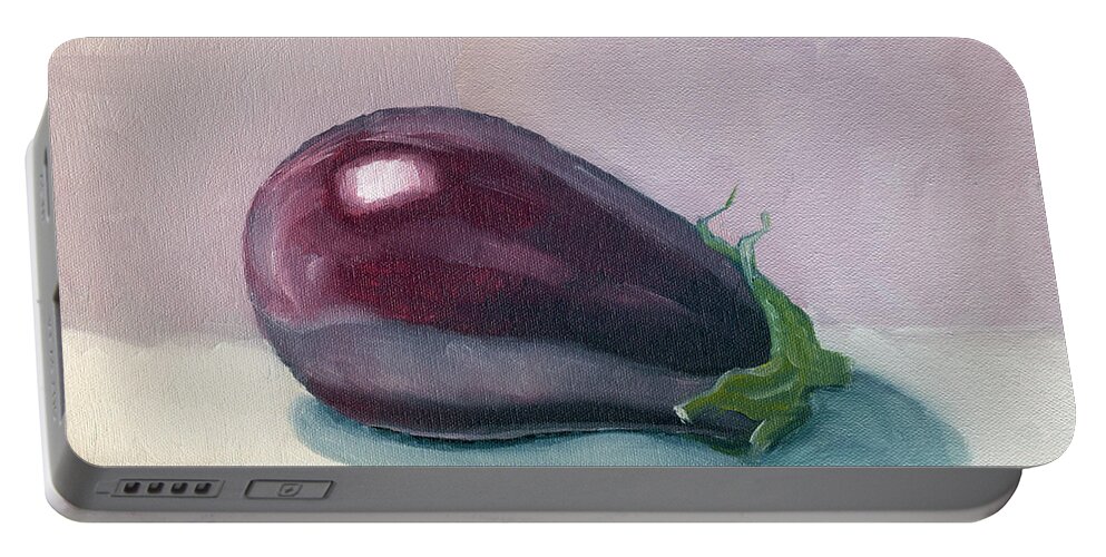 Kitchen Portable Battery Charger featuring the painting A is for Aubergine by Katherine Miller