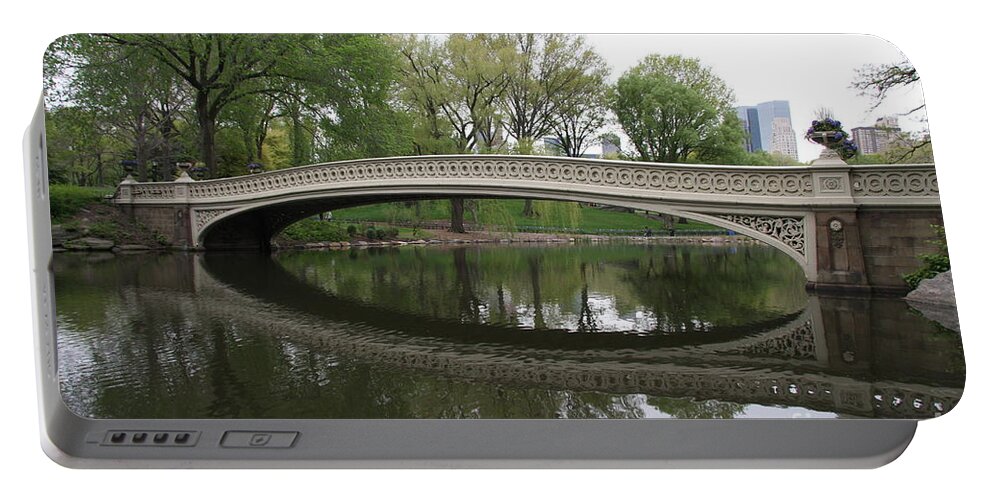 Bow Bridge Portable Battery Charger featuring the photograph Bow Bridge Reflection NYC by Christiane Schulze Art And Photography
