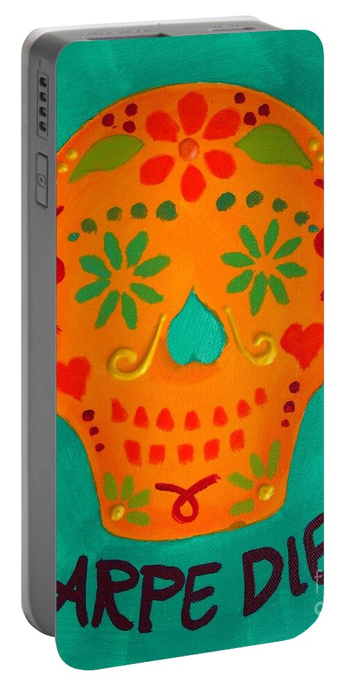 Skull Portable Battery Charger featuring the painting Carpe Diem Series #4 by Janet McDonald