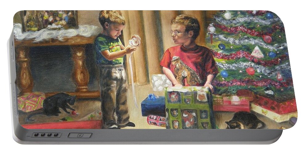 Holiday Portable Battery Charger featuring the painting Christmas Time by Lori Brackett