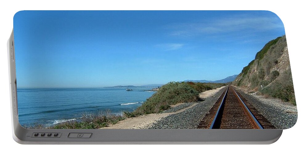 Abstract Portable Battery Charger featuring the photograph Coastal Train Tracks #2 by Henrik Lehnerer
