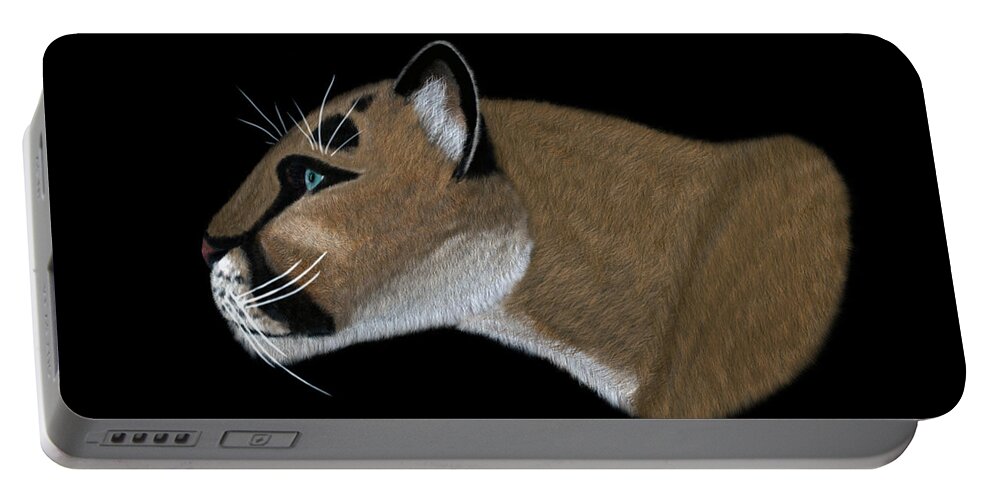 Cougar Portrait Portable Battery Charger featuring the digital art Cougar Portrait #1 by Walter Colvin