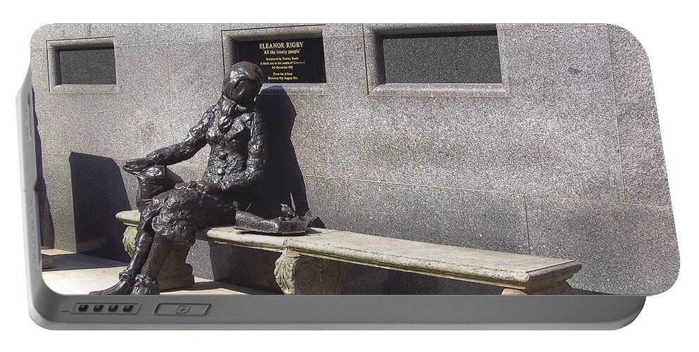 Beatles Portable Battery Charger featuring the photograph Eleanor Rigby Statue Liverpool UK by Steve Kearns