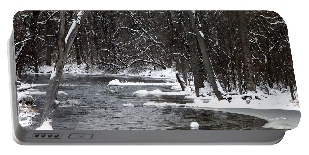 River Portable Battery Charger featuring the photograph First Snow #2 by Linda Kerkau