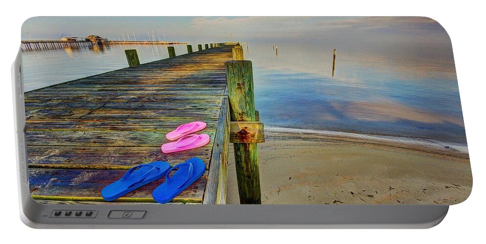 Alabama Portable Battery Charger featuring the photograph Flip Flops on the Dock #2 by Michael Thomas