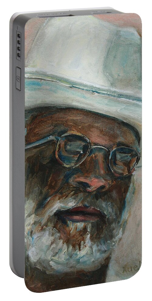 African American Portable Battery Charger featuring the painting Gray Beard Under White Hat by Xueling Zou