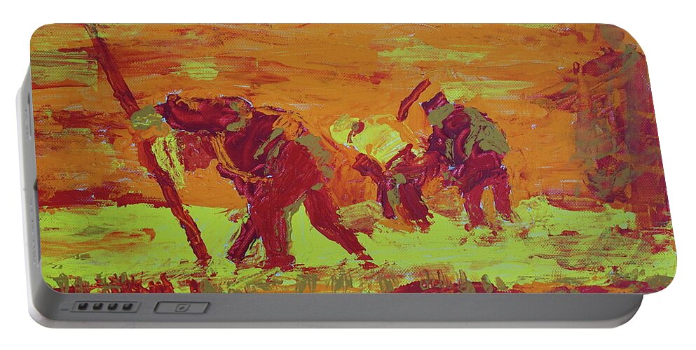  Hot Pallet Portable Battery Charger featuring the painting Hot Potatoes by Linda Simon
